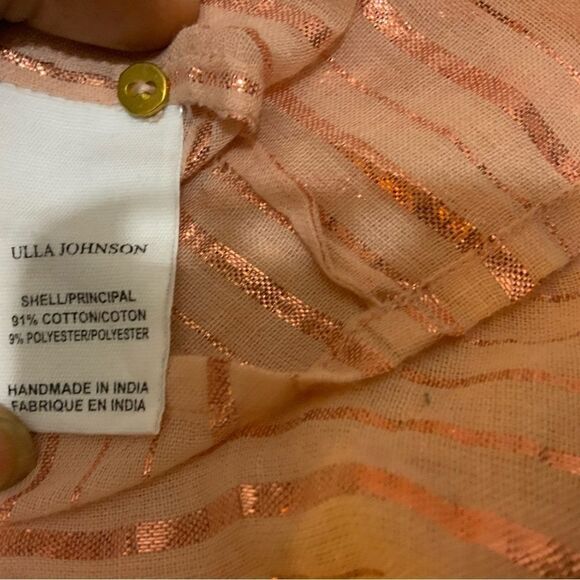 Ulla Johnson Womens Metallic Stripe Short Sleeve Ruffle Top Blouse Peach Size 2 - Picture 6 of 8